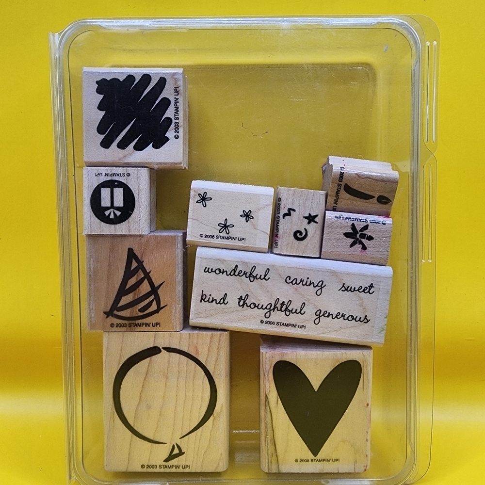 Vintage Stampin' Up! Wood Mounted Rubber Stamp Lot Heart Balloon Two Step